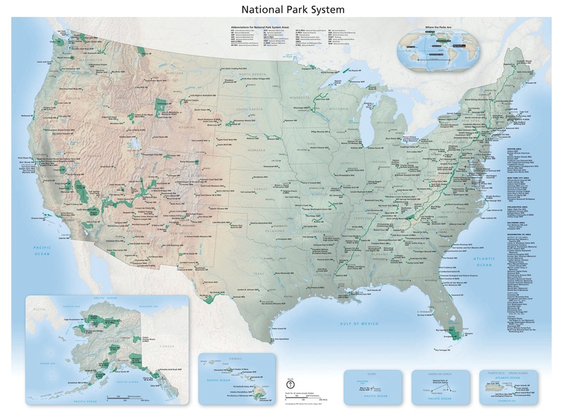 Carte des parcs et monuments nationaux aux USA