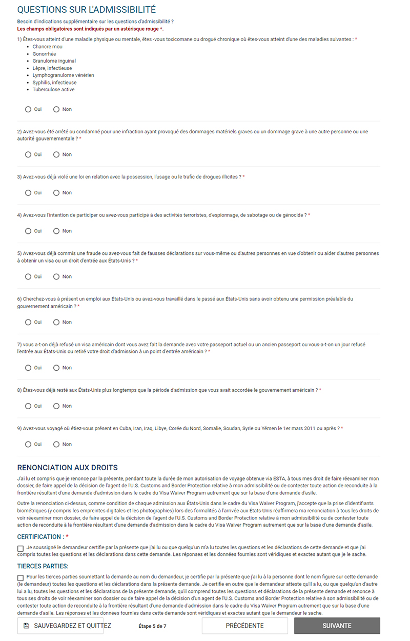 ESTA : questions d'admissibilité