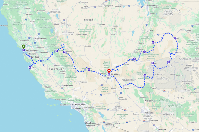 Carte Circuit Californie et Grand Circle