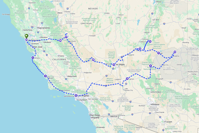 Carte Circuit Californie et Small Circle