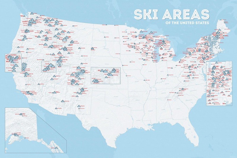 Carte des stations de ski aux USA
