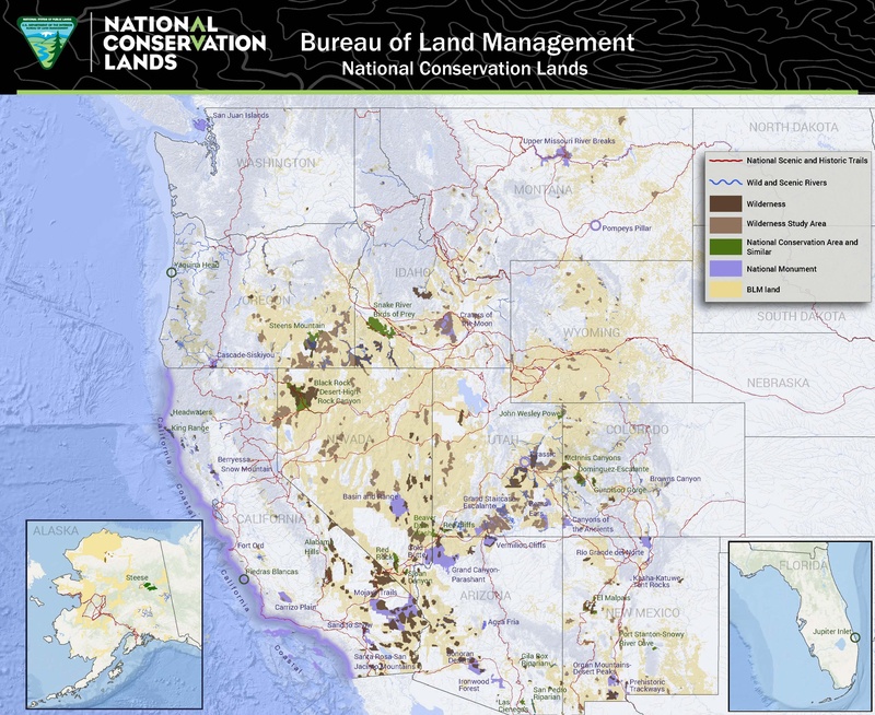 Carte des secteurs gérés par le BLM aux USA