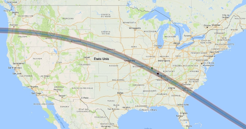 Carte éclipse totale 2017
