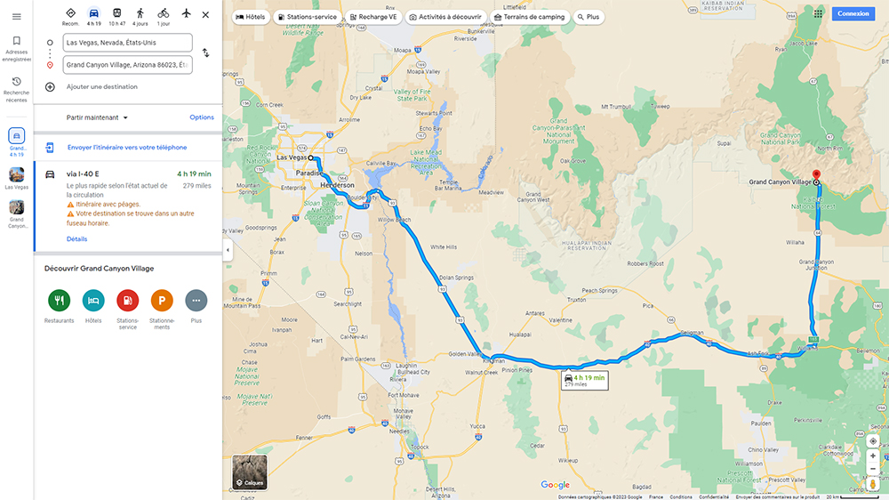 Calcul d'un itinéraire sur Google Maps