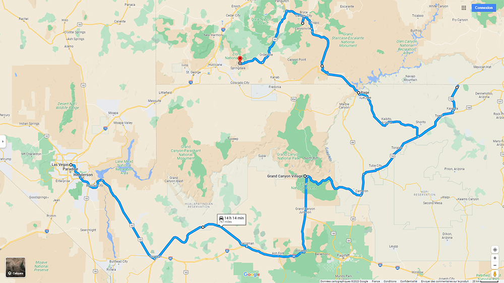 Itinéraire complet, avec destinations et étapes intermédiaires