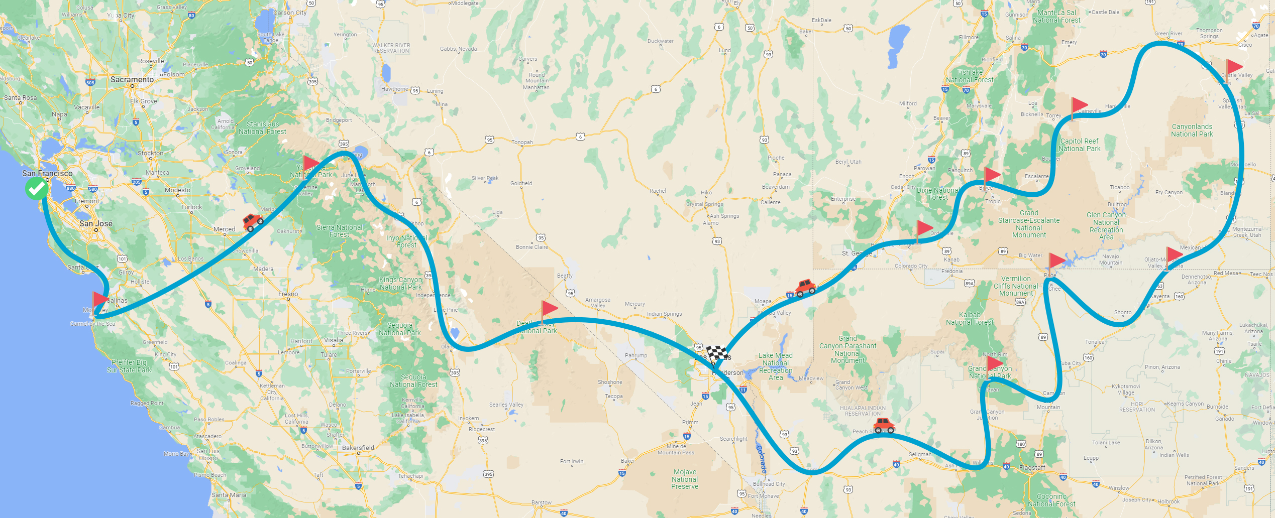 Carte Circuit Californie et Grand Circle