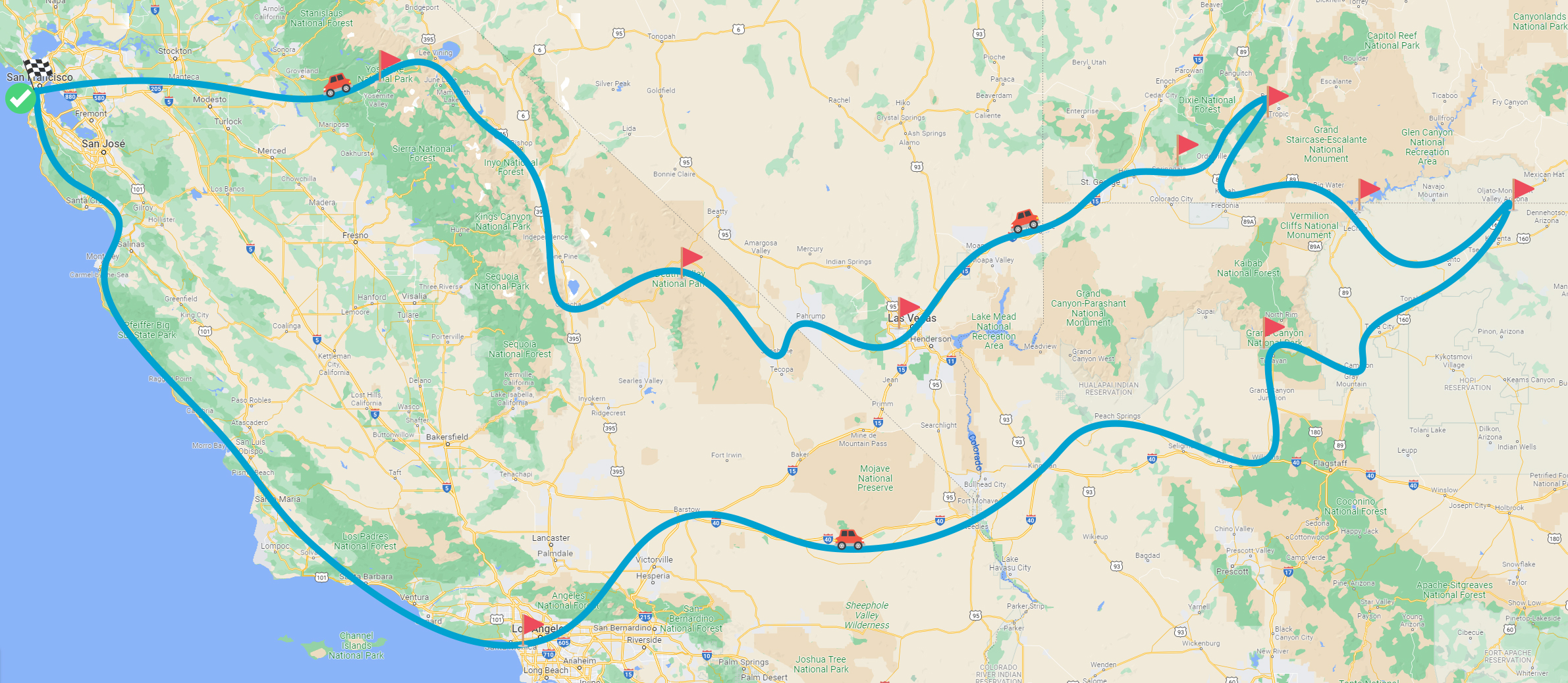 Carte Circuit Californie et Small Circle