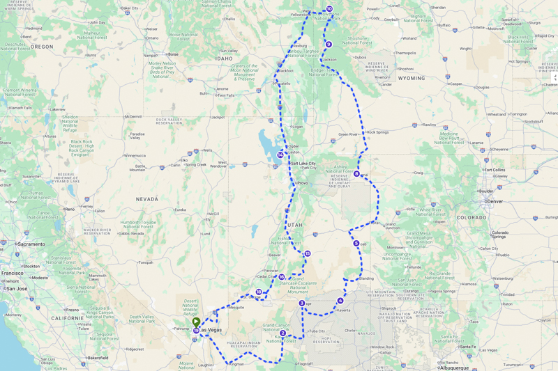Carte Circuit Grand Ouest américain