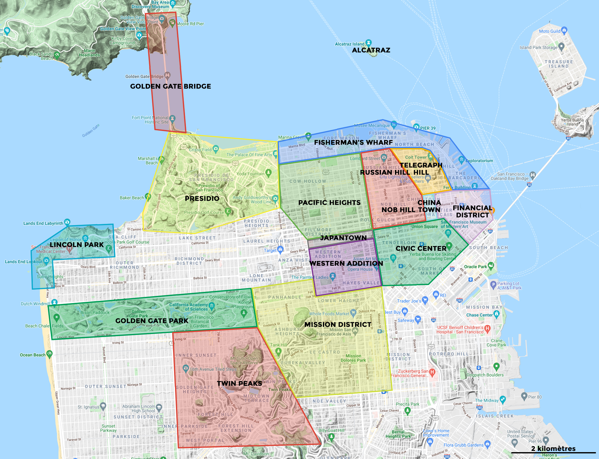 Carte des quartiers de San Francisco