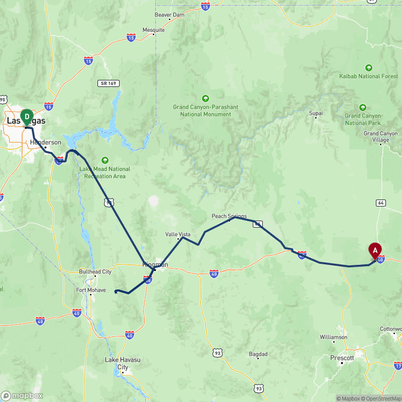 Carte du trajet J2 - La Route 66