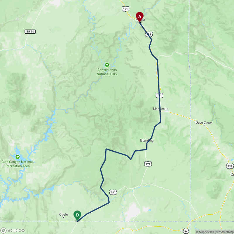 Carte du trajet J13 - Région de Moab