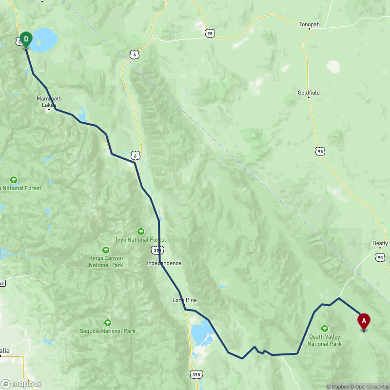 Carte du trajet J8 - Death Valley National Park
