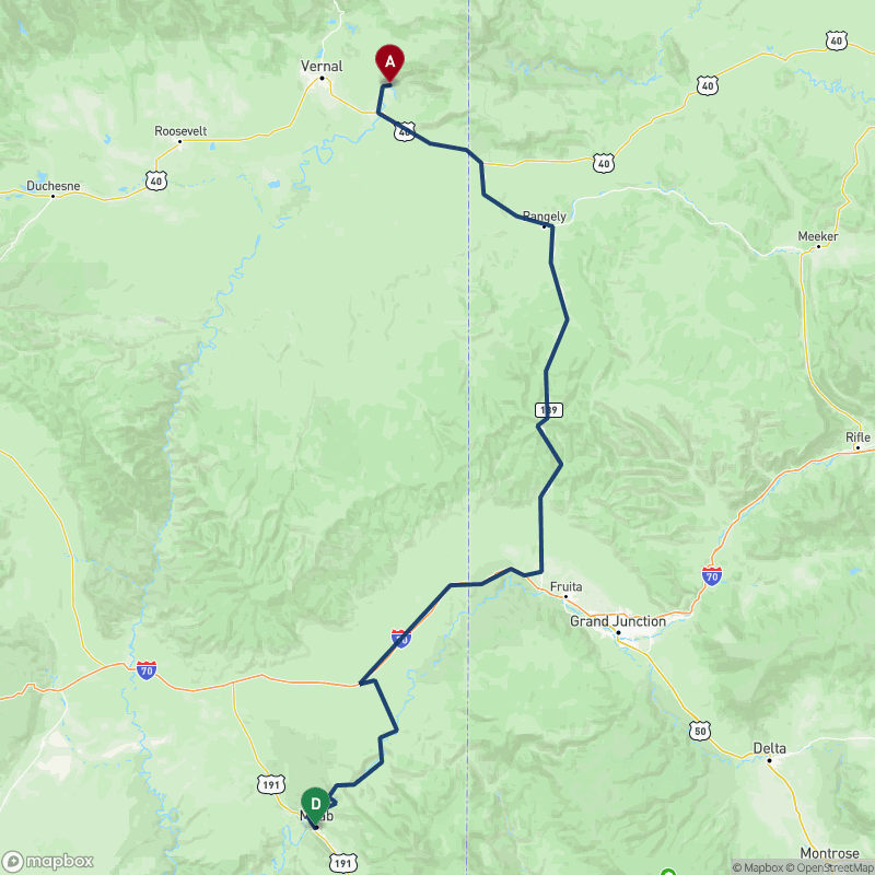 Carte du trajet J8 - Dinosaur National Monument